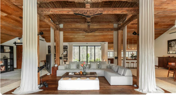 Spacious private Bali villa with white sectional couches